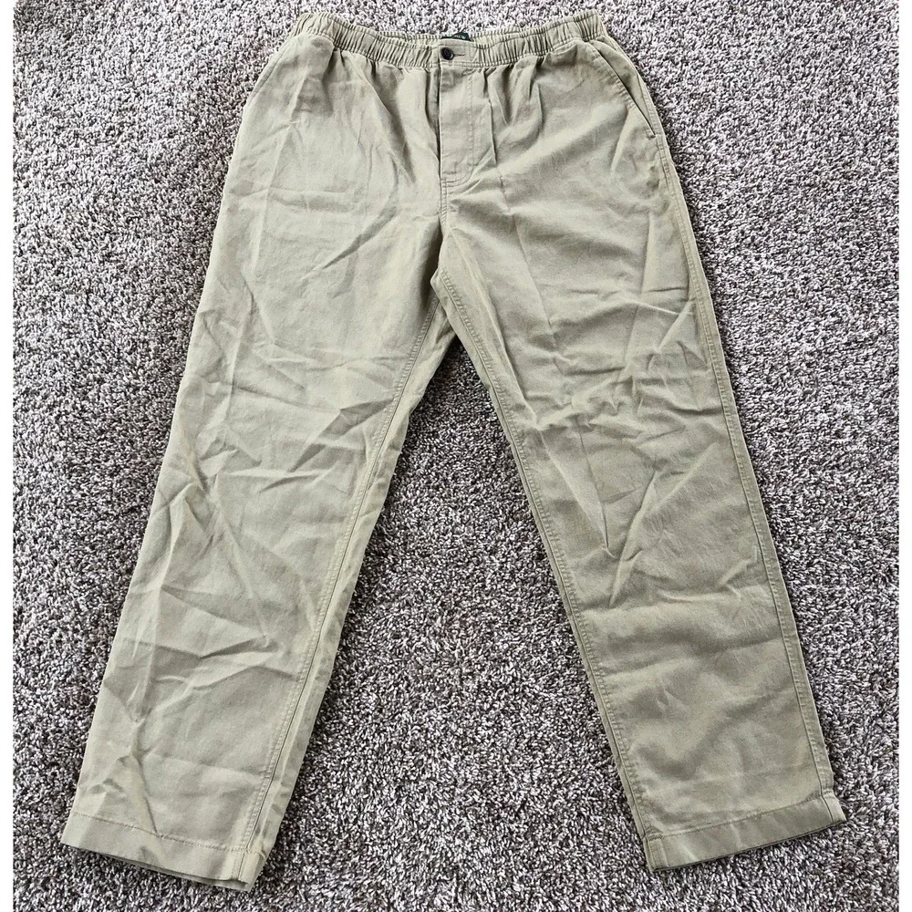 J. Crew Oarsman Linen Blend Pants Mens Large Beige Drawstring Casual Relaxed Fit
